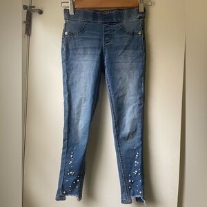 Girls Justice Blue Jeans Leggings with Pearls Embroidered Ankles